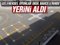 Okul bahçelerine geleneksel oyunlar çizildi